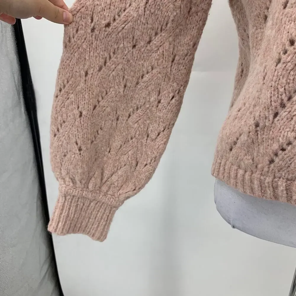 J.Crew Womens Sweater Womens S Small Pale Pink‎ Wool Blend Open Knit Pointelle